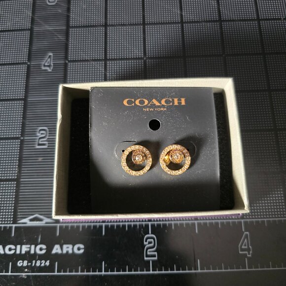 Coach Signature Open Circle Halo Stud Earrings CZ White Gold Plated - Picture 5 of 5